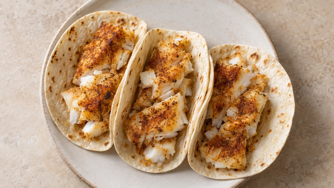 Baked Cod Tacos on Flour Tortillas