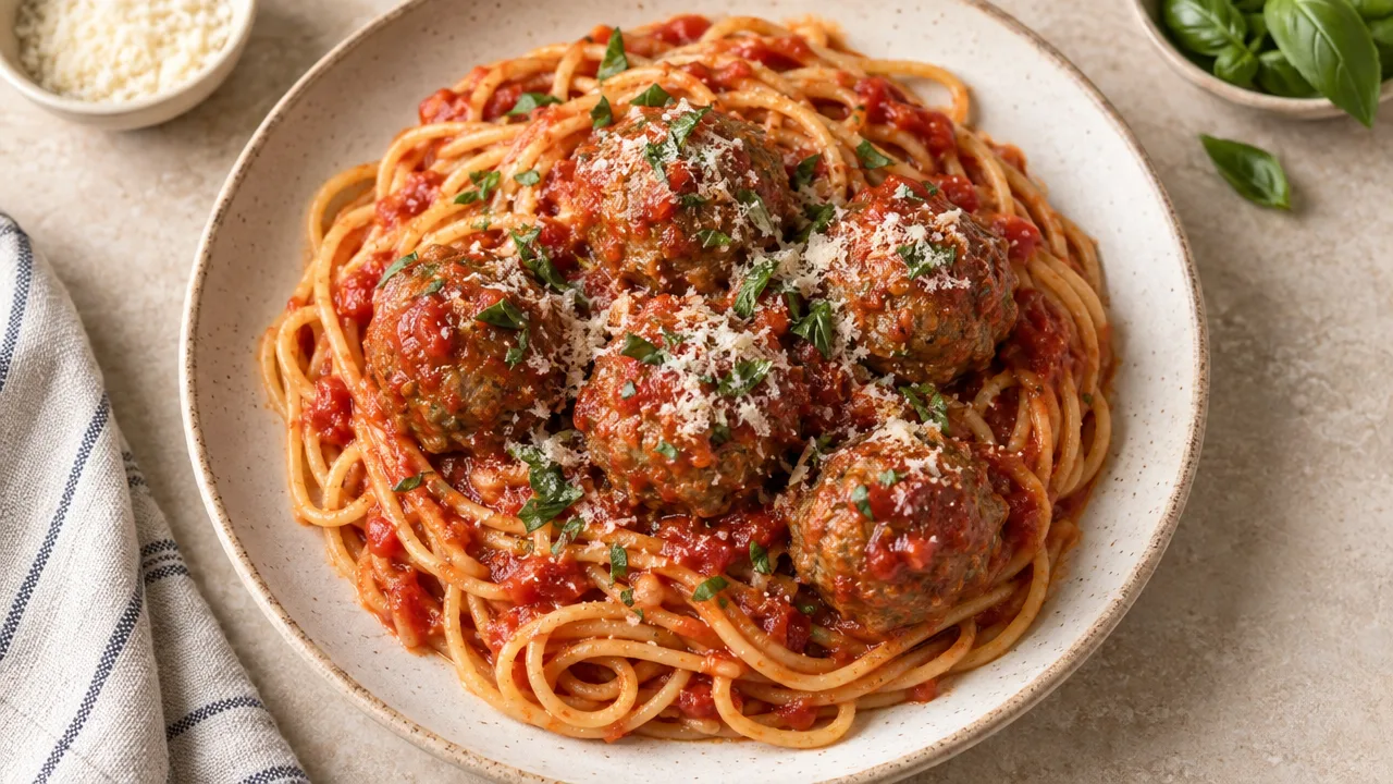 Turkey Meatballs in Tomato Sauce with Spaghetti